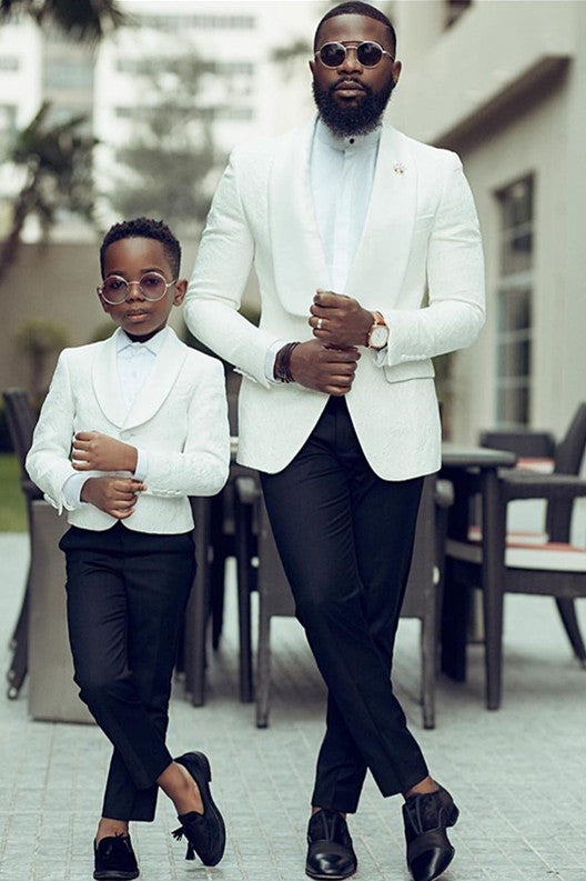 Chic White Wedding Suits for Men - Abraham Jacquard Shawl Lapel Easy Fit-BallBride