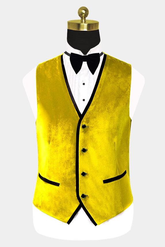 Chic Yellow Velvet Three Piece Slim Fit Tuxedo for Men-BallBride