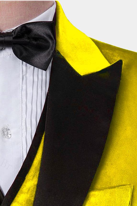 Chic Yellow Velvet Three Piece Slim Fit Tuxedo for Men-BallBride