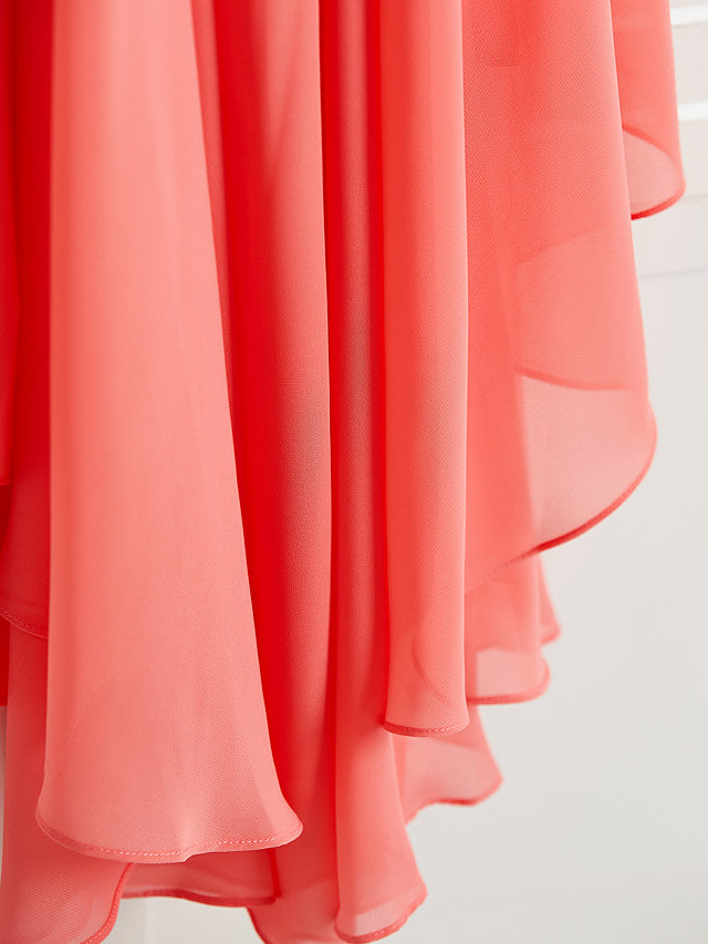 Chiffon A-Line Flower Girl Dress With Spaghetti Strap and Tea Length Pleats-BallBride