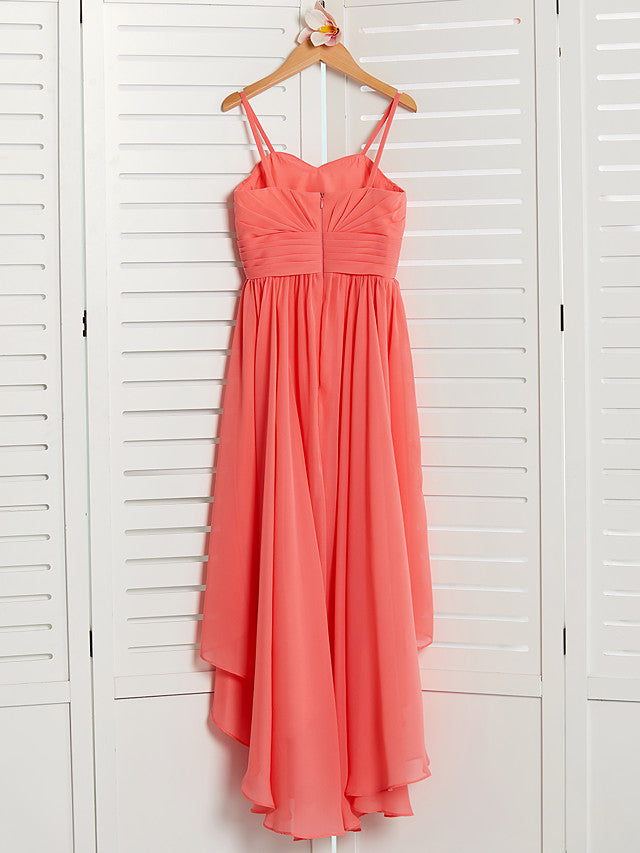 Chiffon A-Line Flower Girl Dress With Spaghetti Strap and Tea Length Pleats-BallBride
