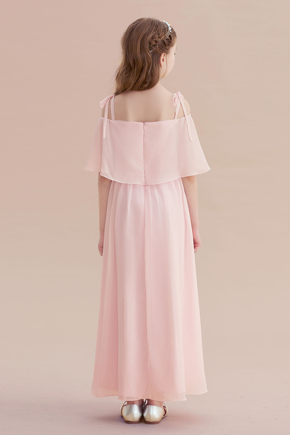 Chiffon Half-Sleeves A-line Flower Girl Dress with Spaghetti Straps and Tiered-BallBride