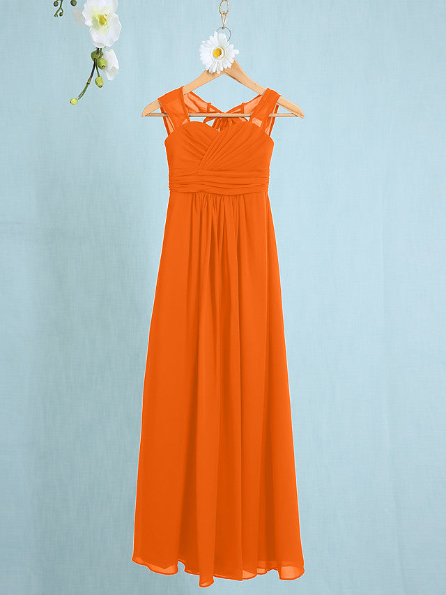 Chiffon Junior Flower Girl Dress with Sheath Column Straps and Ruched Natural Ankle Length-BallBride