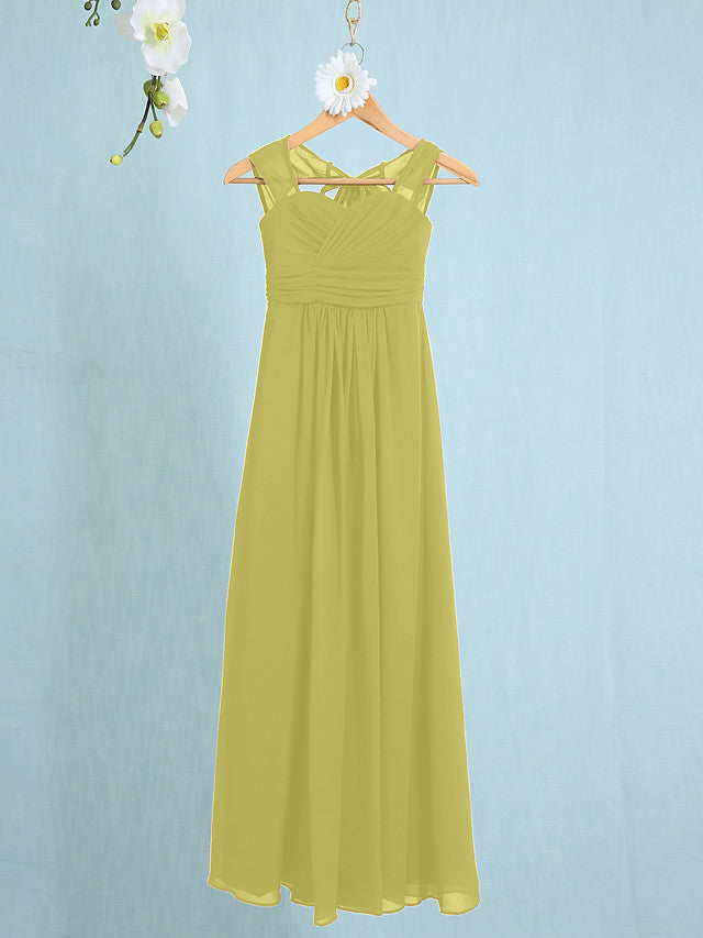 Chiffon Junior Flower Girl Dress with Sheath Column Straps and Ruched Natural Ankle Length-BallBride