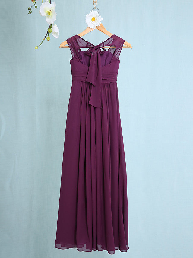 Chiffon Junior Flower Girl Dress with Sheath Column Straps and Ruched Natural Ankle Length-BallBride