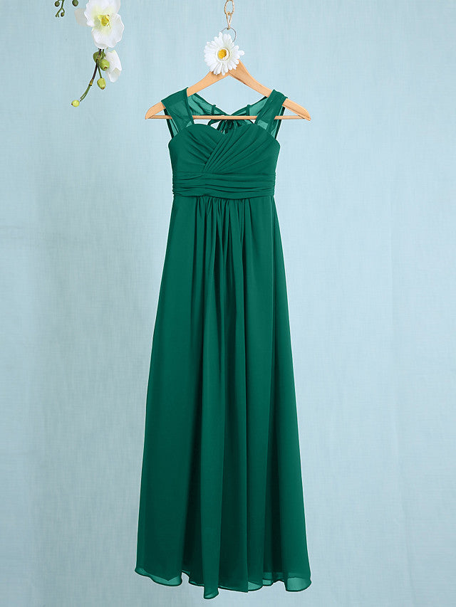Chiffon Junior Flower Girl Dress with Sheath Column Straps and Ruched Natural Ankle Length-BallBride