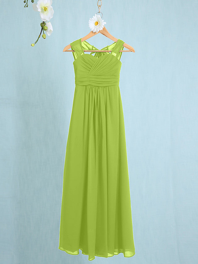Chiffon Junior Flower Girl Dress with Sheath Column Straps and Ruched Natural Ankle Length-BallBride