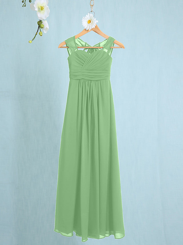 Chiffon Junior Flower Girl Dress with Sheath Column Straps and Ruched Natural Ankle Length-BallBride