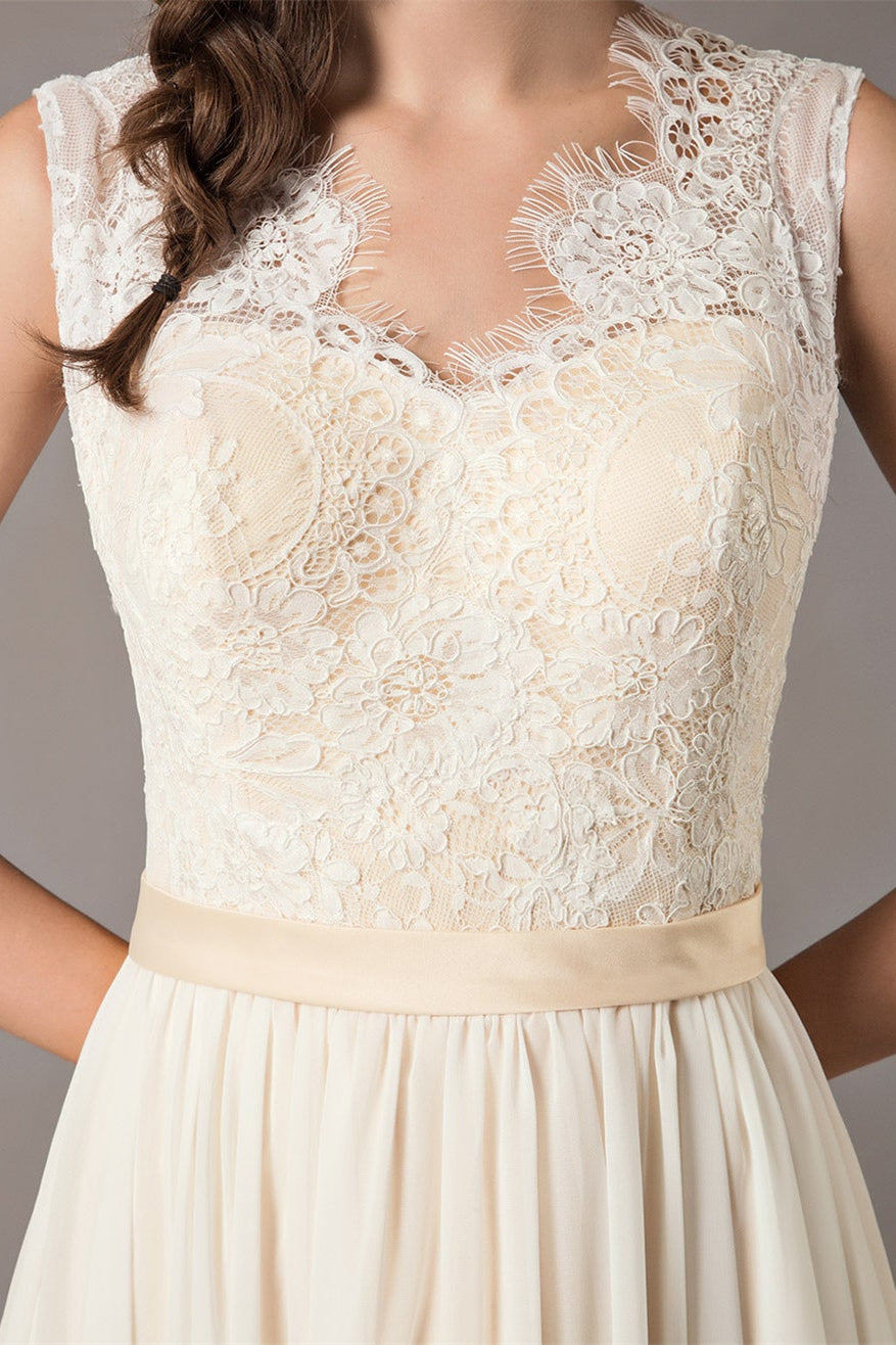 Chiffon Wedding Dress with Lace Accents-BallBride