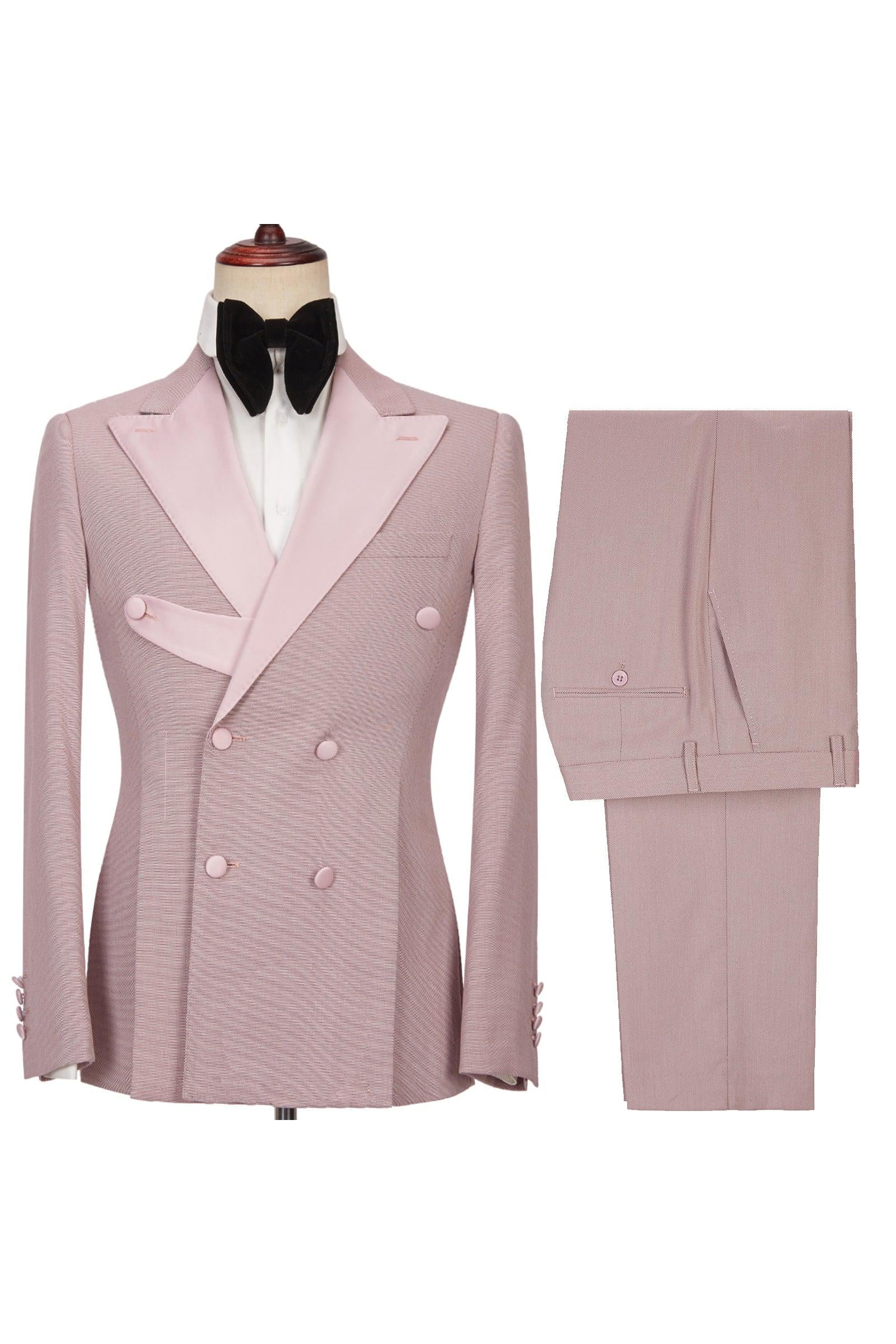 Christopher Stylish Pink Double Breasted Peaked Lapel Men Suits-BallBride