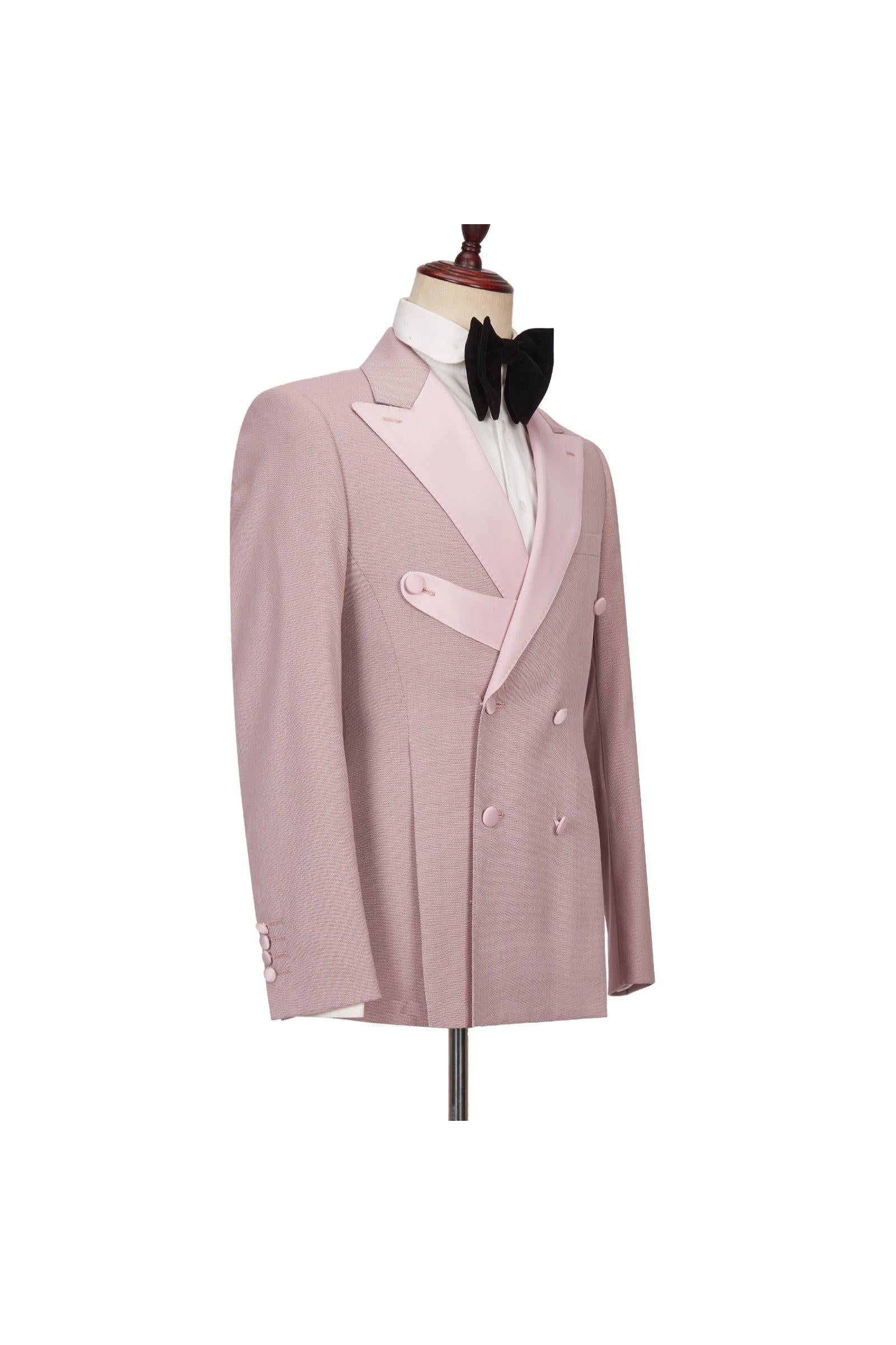 Christopher Stylish Pink Double Breasted Peaked Lapel Men Suits-BallBride