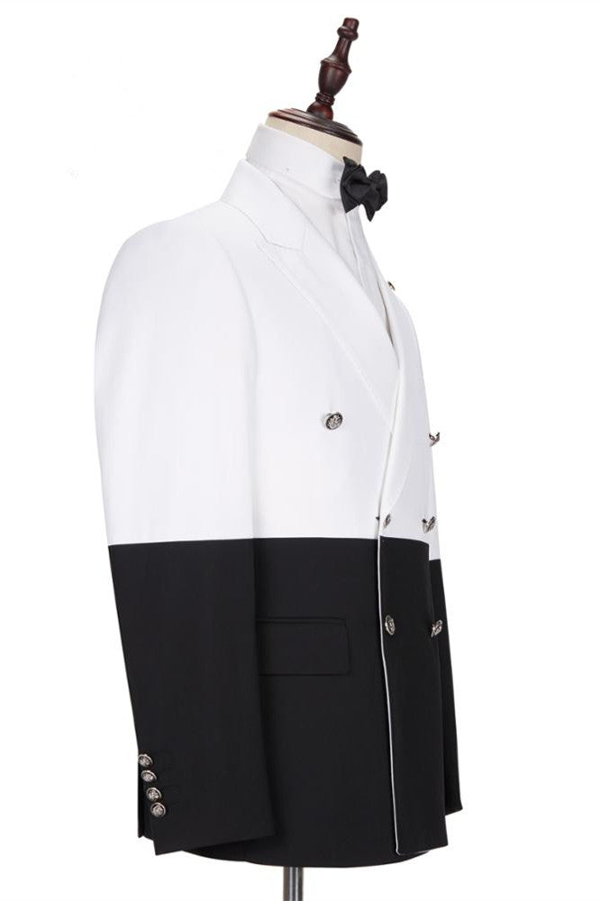 Classic Bespoke White & Black Wedding Blazer for Groom with Double Breasted-BallBride