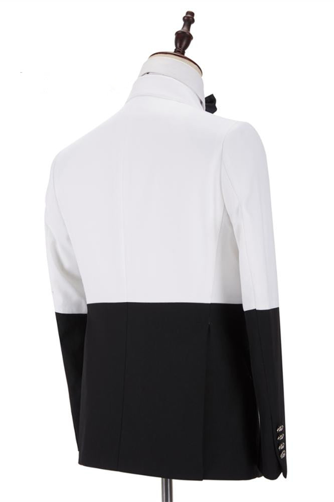 Classic Bespoke White & Black Wedding Blazer for Groom with Double Breasted-BallBride