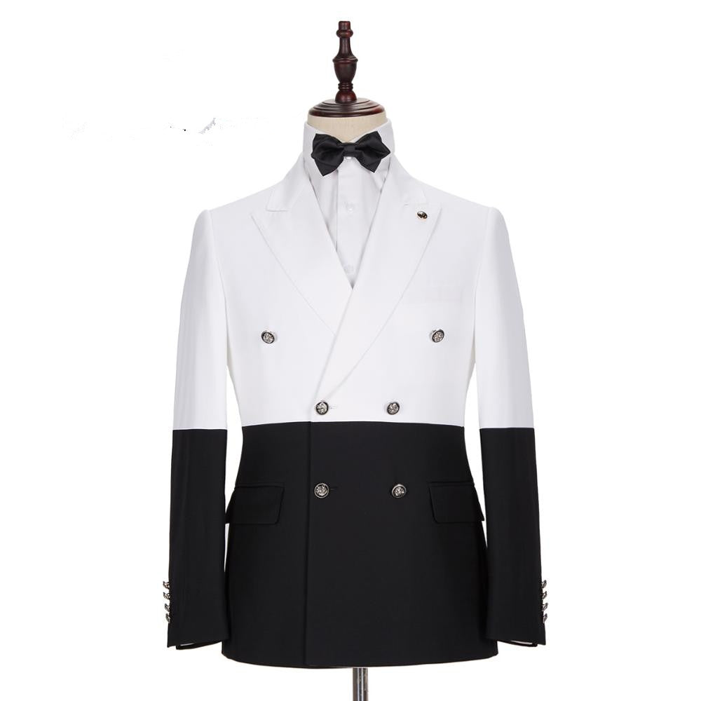 Classic Bespoke White & Black Wedding Blazer for Groom with Double Breasted-BallBride