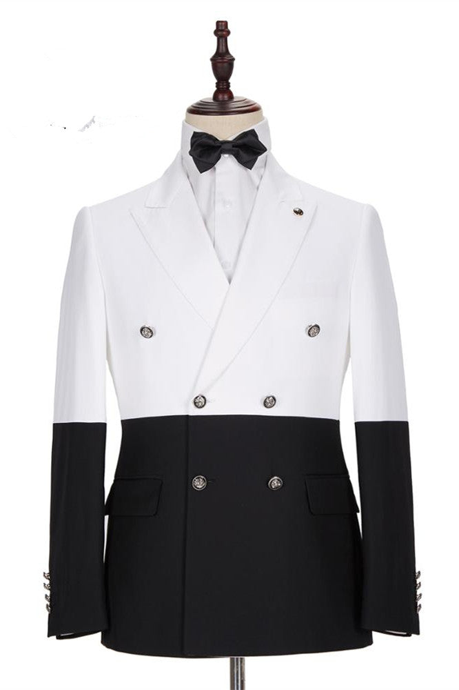 Classic Bespoke White & Black Wedding Blazer for Groom with Double Breasted-BallBride