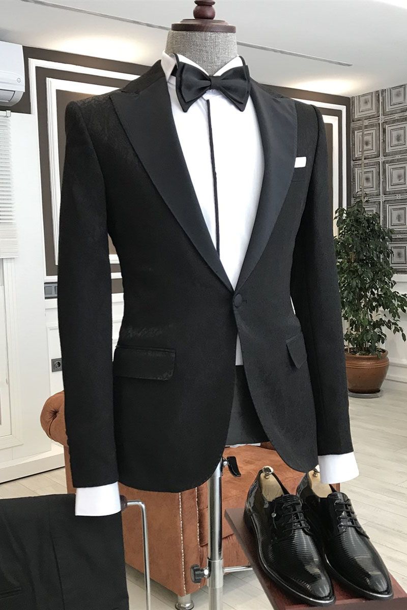 Classic Best Fited Black Peaked Lapel Wedding Blazer for Groom-BallBride