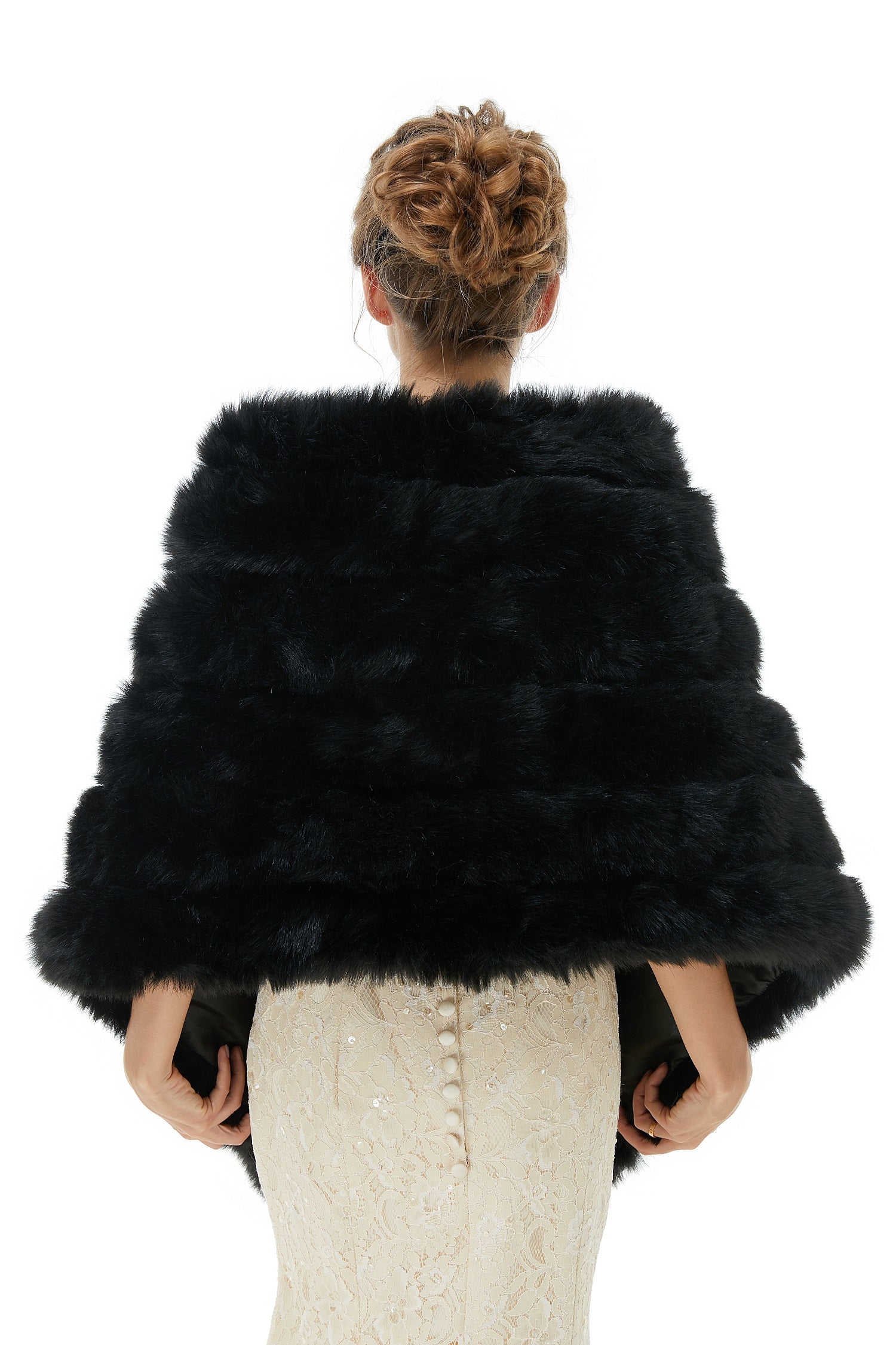Classic Black Faux Fur Wrap for Women Wedding Shawl-BallBride
