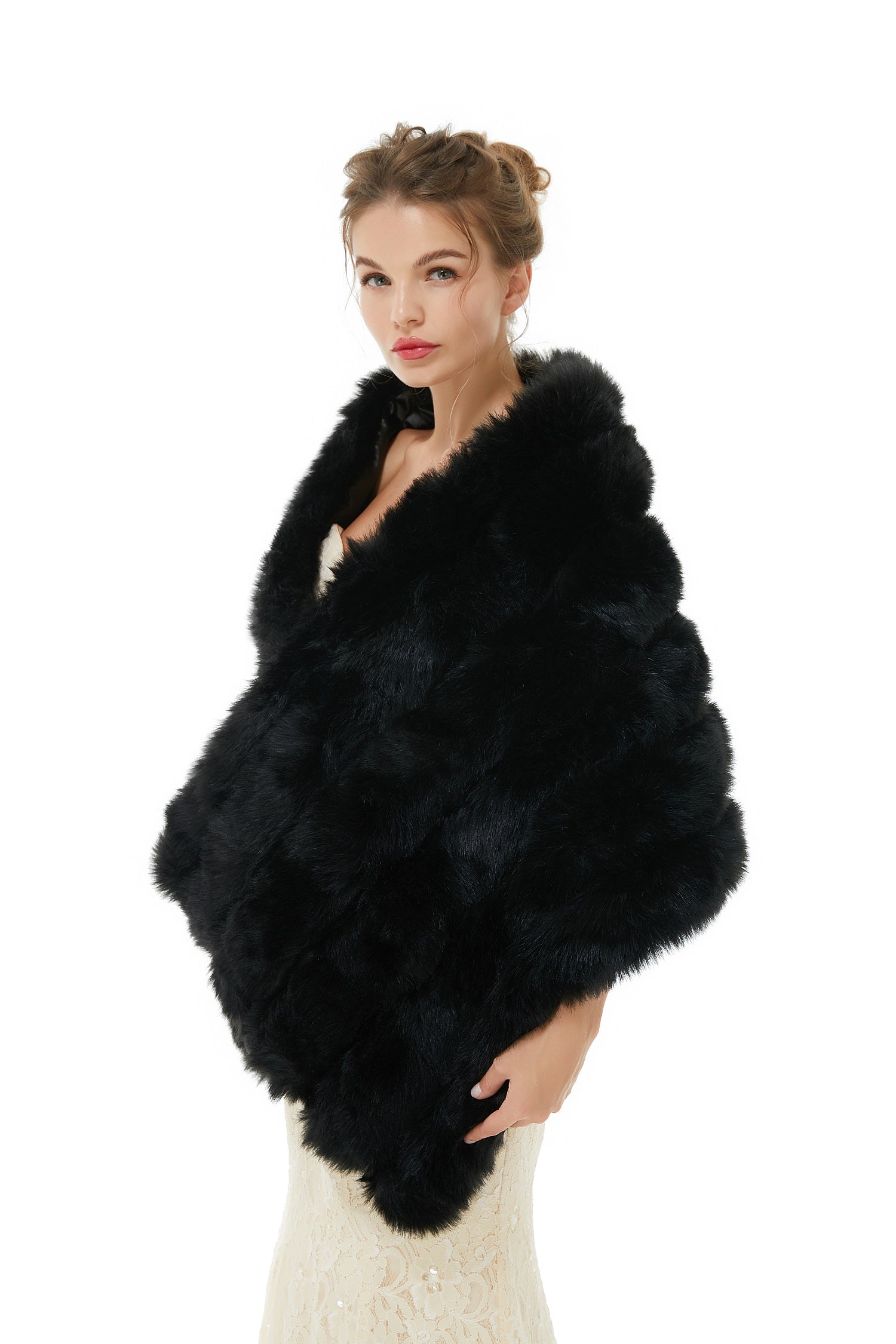 Classic Black Faux Fur Wrap for Women Wedding Shawl-BallBride