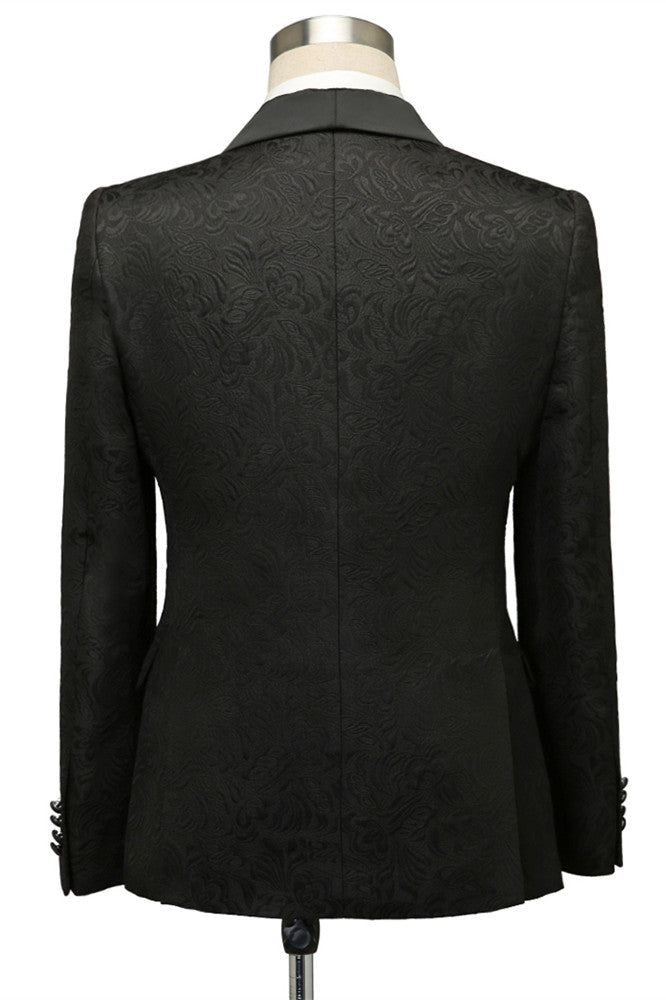 Classic Black Jacquard Shawl Lapel Wedding Suit For Men-BallBride