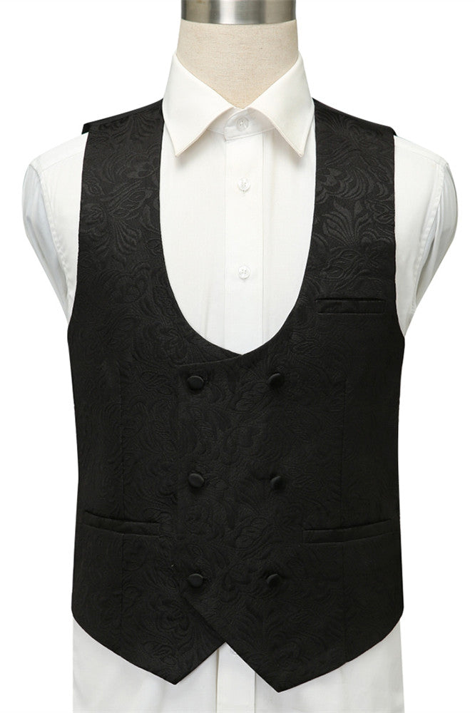 Classic Black Jacquard Shawl Lapel Wedding Suit For Men-BallBride