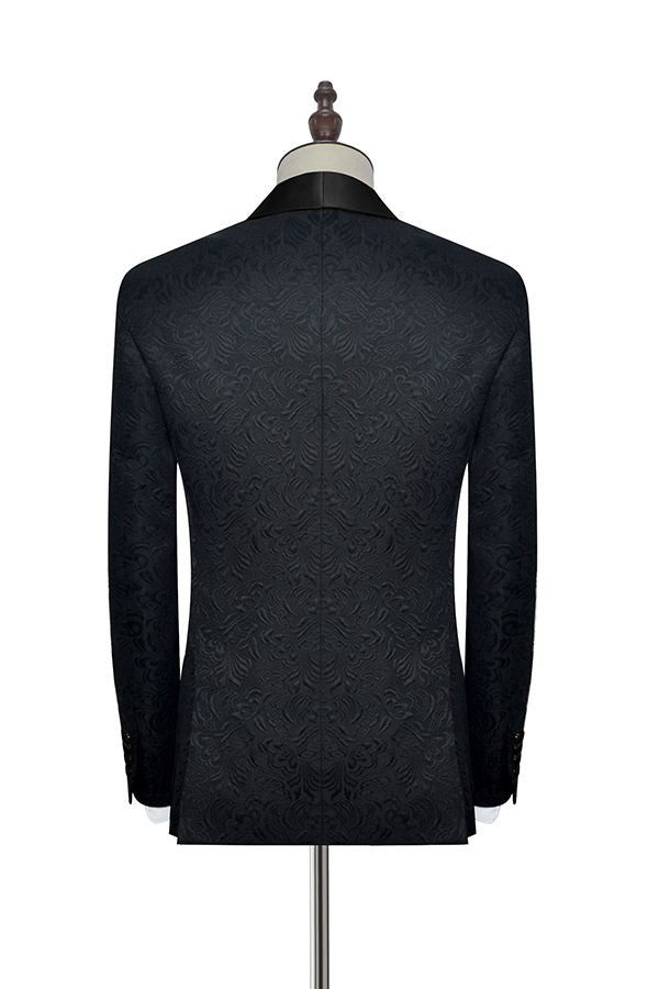 Classic Black Jacquard Tuxedo for Men | Shawl Lapel Silk One Button Wedding Suits-BallBride