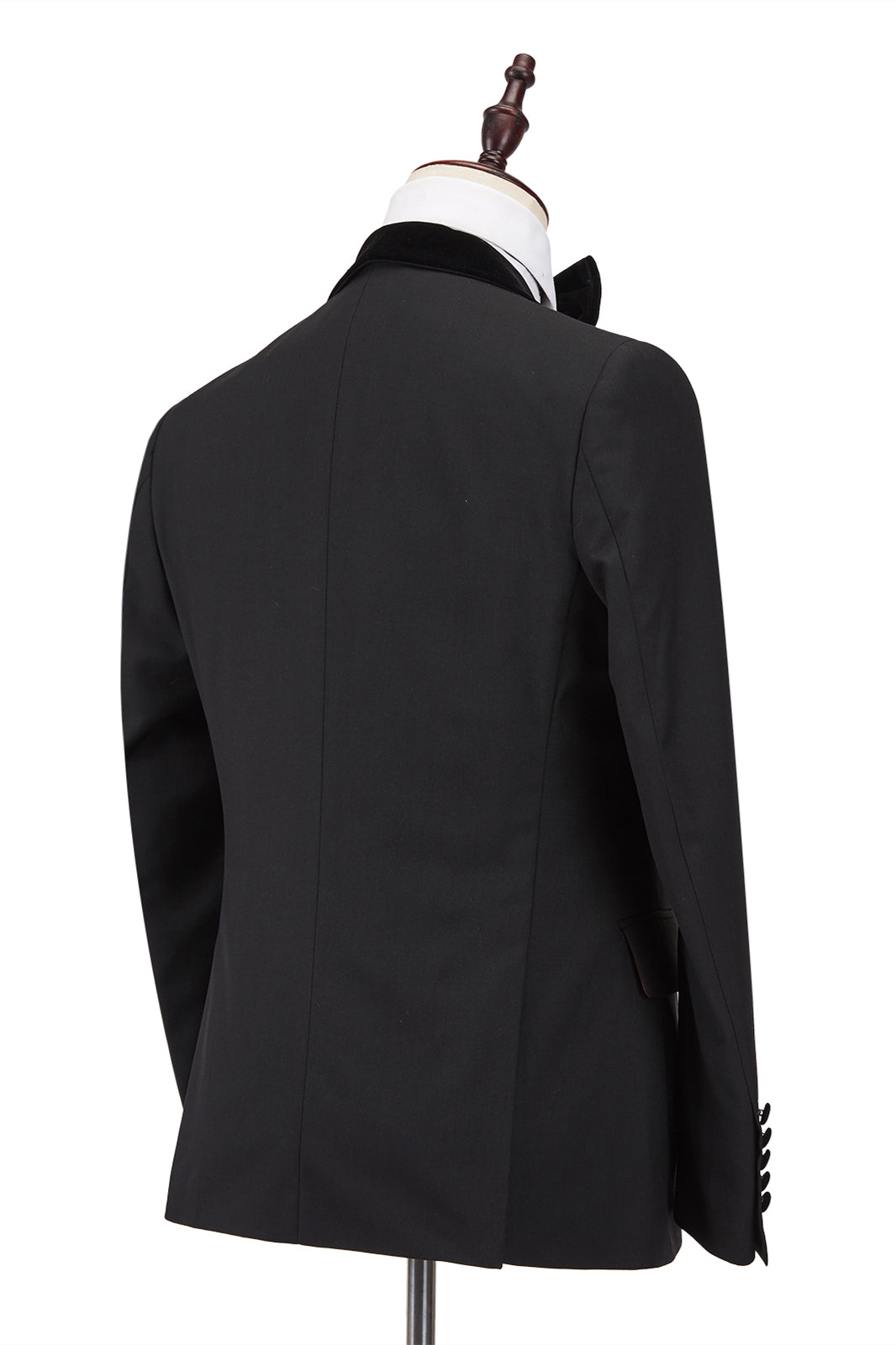 Classic Black One Button Tailcoat with Stitched Velvet Shawl Lapel for Men's Formal Wedding Suits Online-BallBride
