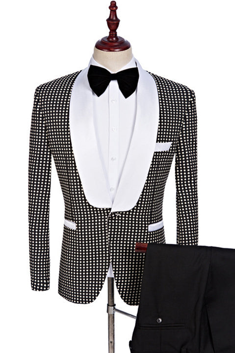 Classic Black & White Dot Shawl Lapel Prom Wear for Men & Women-BallBride
