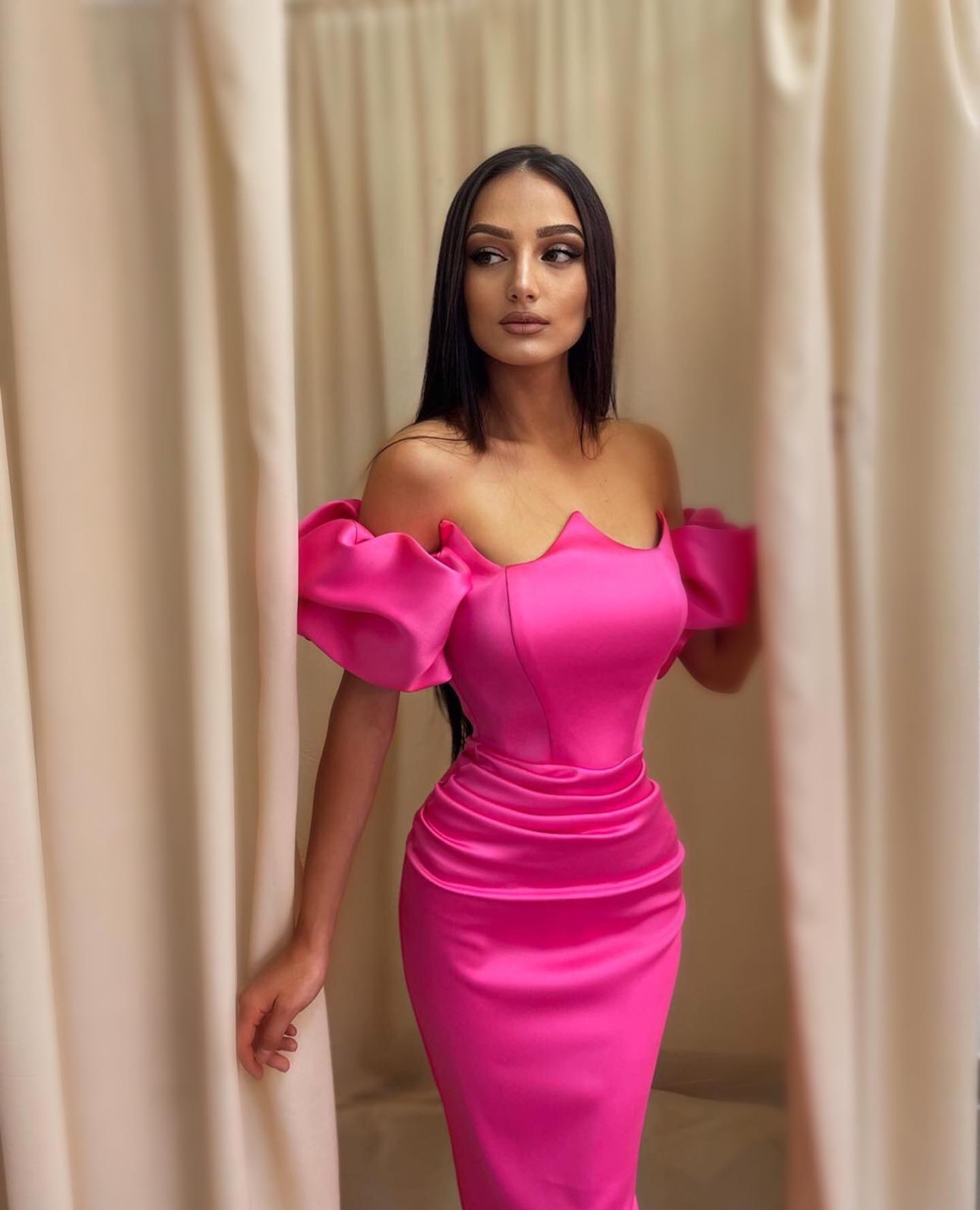 Classic Fuchsia Prom Dress - Off-the-Shoulder Mermaid Long-BallBride