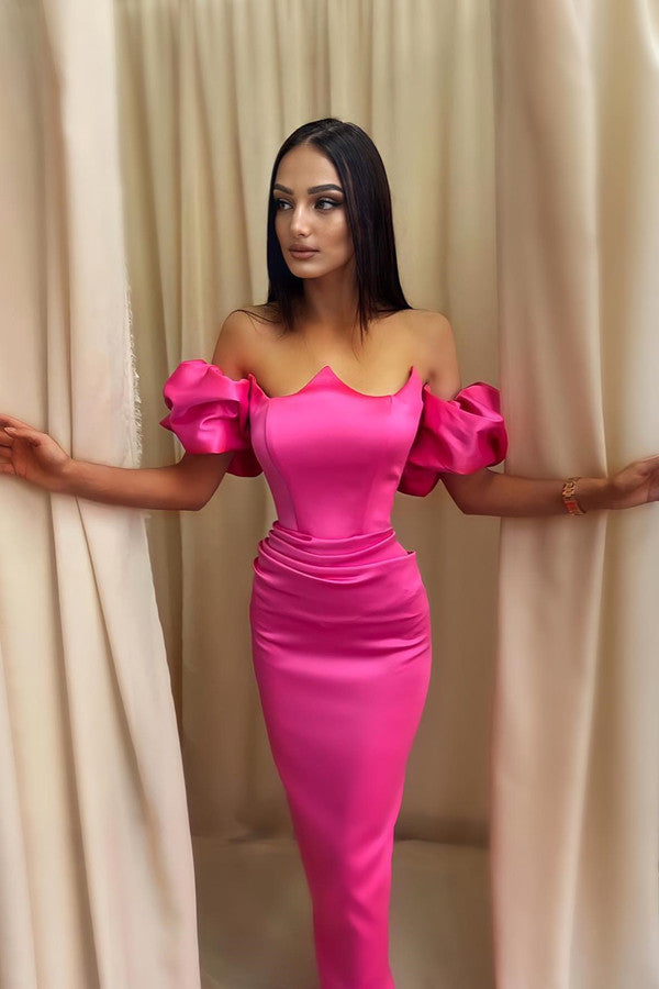 Classic Fuchsia Prom Dress - Off-the-Shoulder Mermaid Long-BallBride