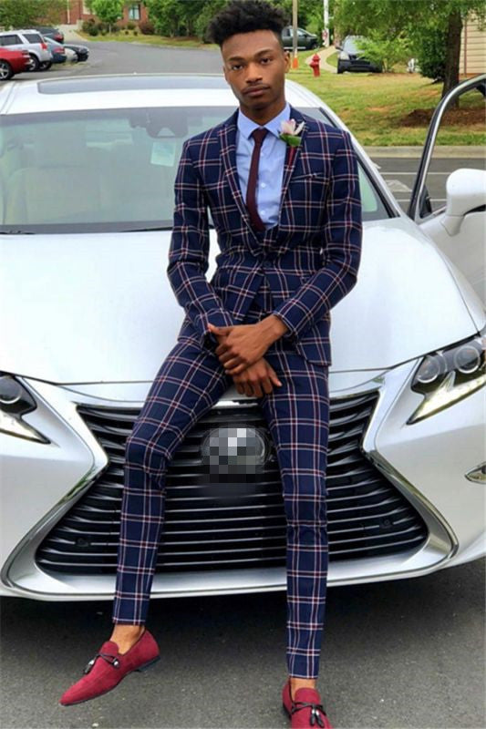 Classic Morning Suit Wedding For Man in Dark Navy with Plaid-BallBride