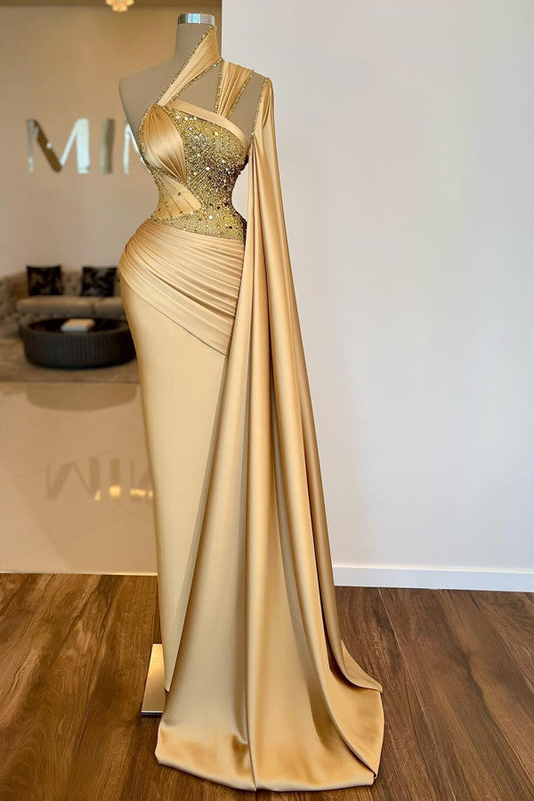 Classic One Shoulder Mermaid Prom Dress with Beads-BallBride