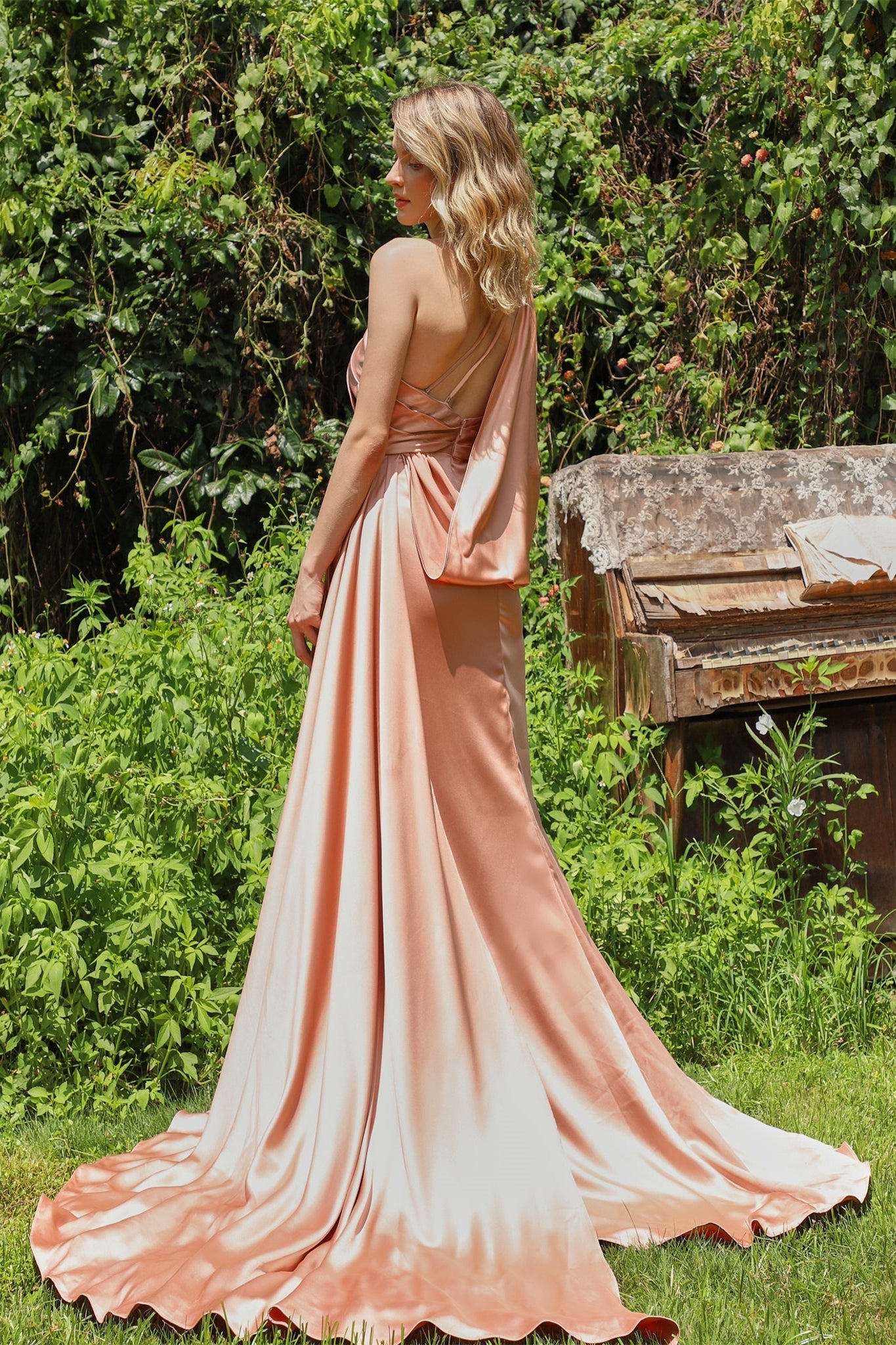 Classic One Shoulder Slit Prom Dress - Sleeveless & Pleated-BallBride