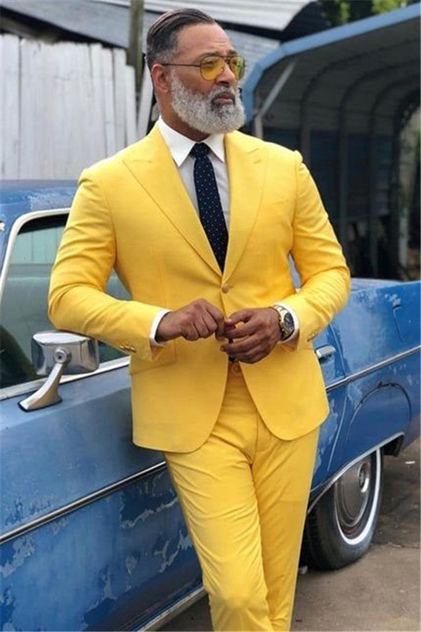 Classic Party Prom Yellow Suit For Man With Peaked Lapel-BallBride