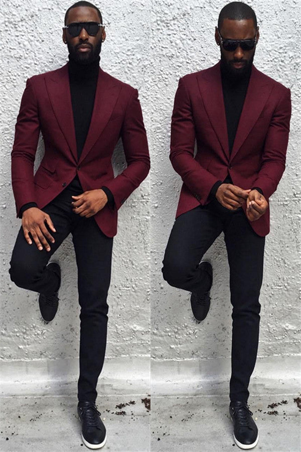 Classic Prom Suit for Guys - Elegant Burgundy Peaked Lapel Fashion Party-BallBride