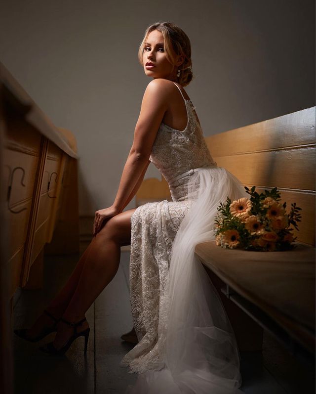 ClassicHalter Lace Mermaid Wedding Dress with Slit Ruffles-BallBride