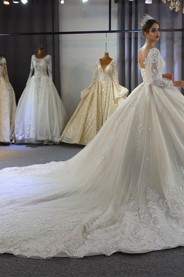 Classy A-Line Sweetheart Wedding Dress with Appliques Lace Sequins-BallBride