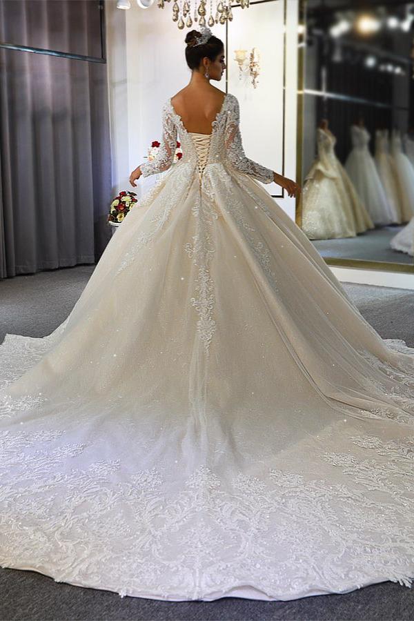 Classy A-Line Sweetheart Wedding Dress with Appliques Lace Sequins-BallBride