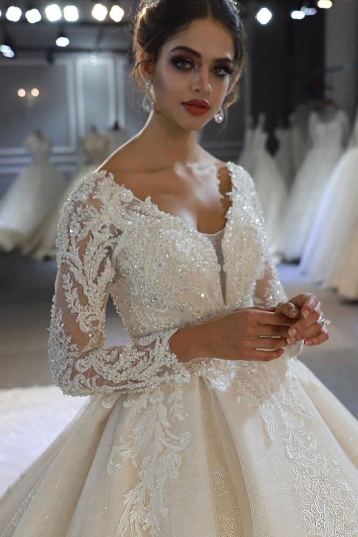 Classy A-Line Sweetheart Wedding Dress with Appliques Lace Sequins-BallBride