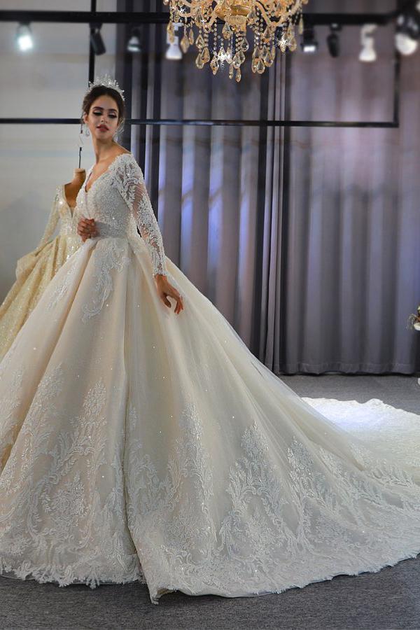 Classy A-Line Sweetheart Wedding Dress with Appliques Lace Sequins-BallBride