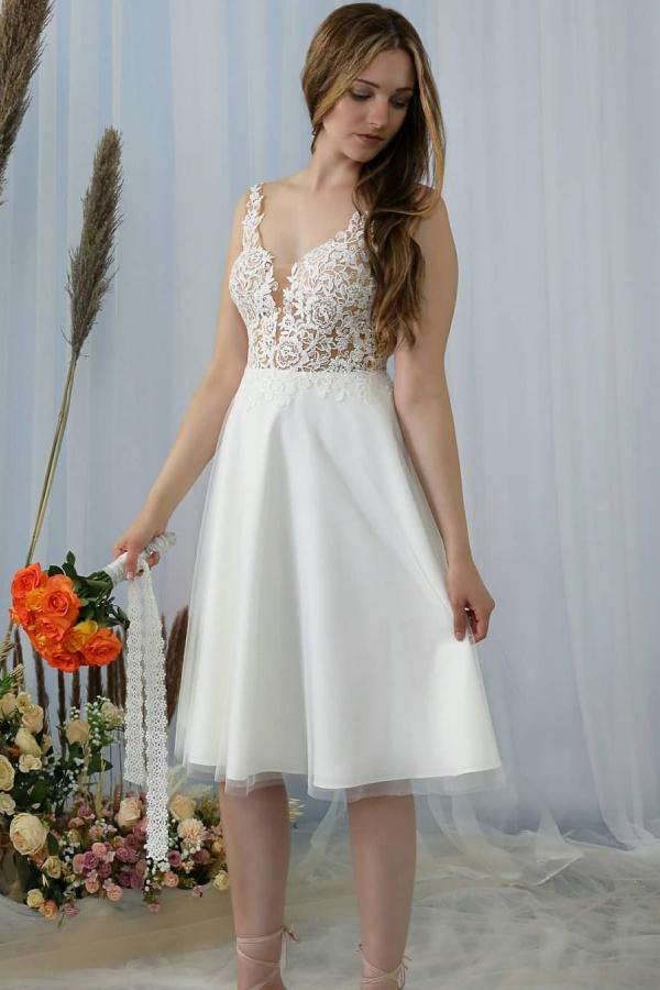 Classy A-line V-neck Wedding Dress with Lace for the Perfect Look-BallBride