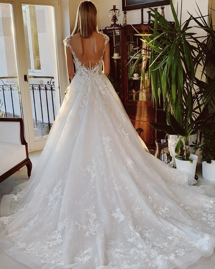 Classy A-Line Wedding Dress with Backless Church Train and Appliques Lace-BallBride