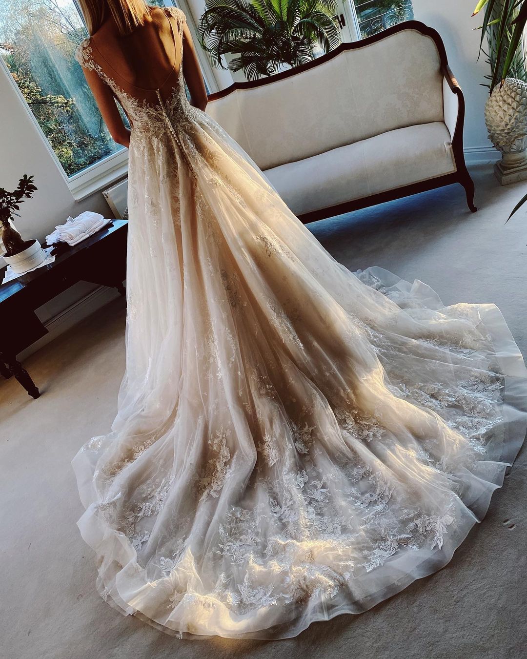 Classy A-Line Wedding Dress with Backless Church Train and Appliques Lace-BallBride
