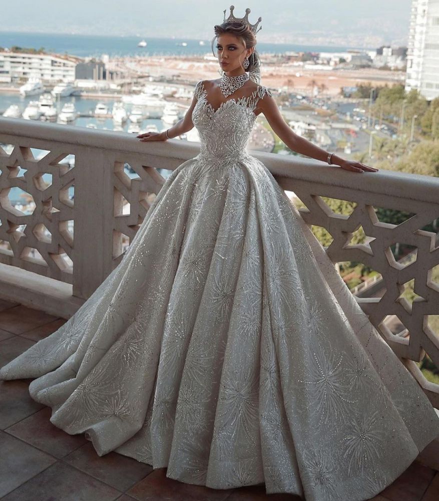 Classy Ball Gown Wedding Dress with Cap Sleeves and Beadings-BallBride