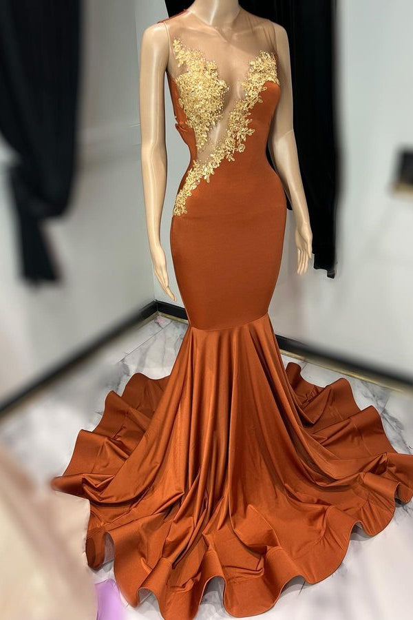 Classy Burnt Orange Prom Dress with Appliques-BallBride