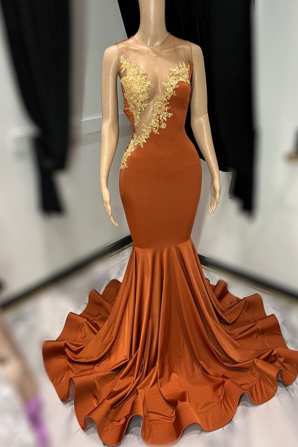 Classy Burnt Orange Prom Dress with Appliques-BallBride