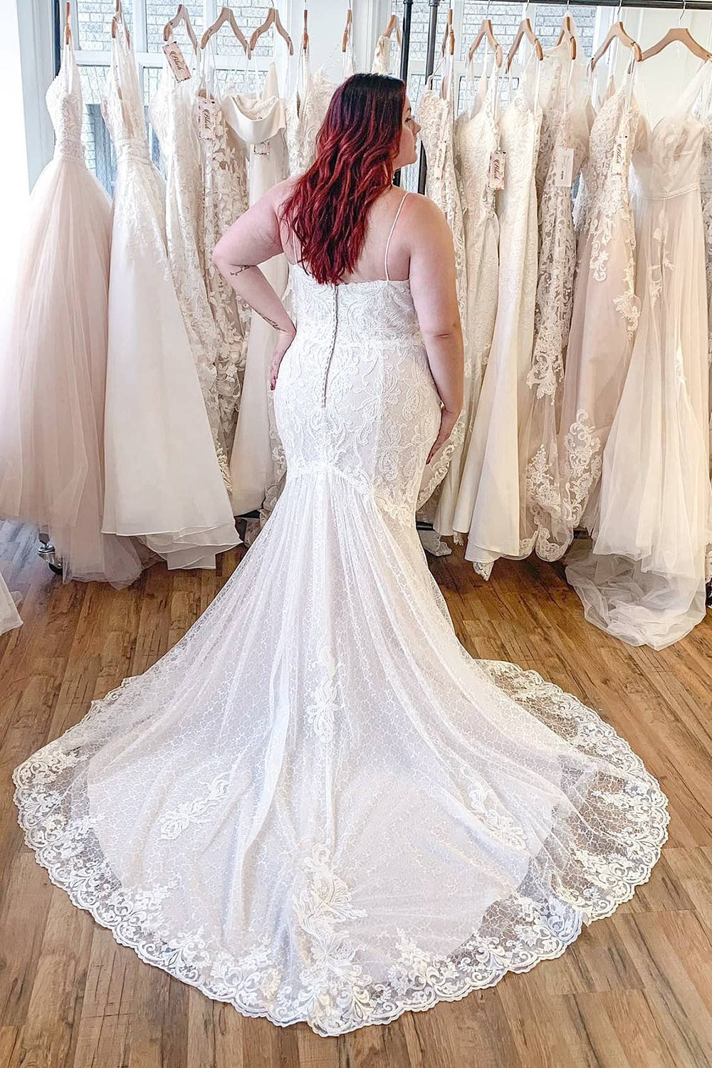 Classy Mermaid Wedding Dress with Appliques and Lace Spaghetti-Straps Backless Floor-length-BallBride