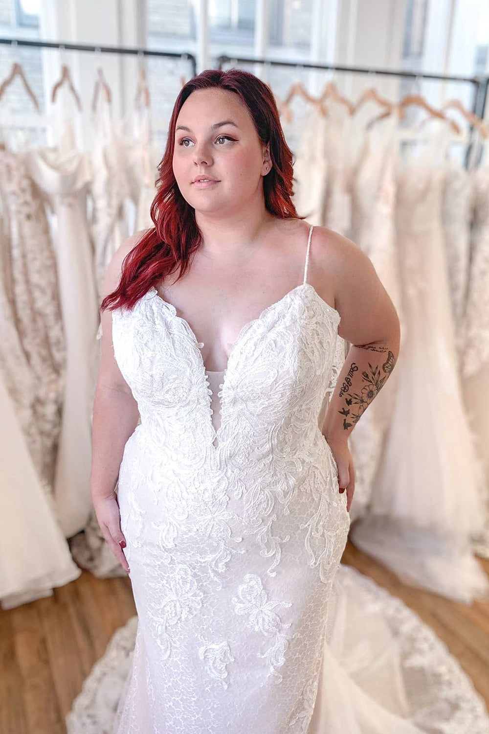 Classy Mermaid Wedding Dress with Appliques and Lace Spaghetti-Straps Backless Floor-length-BallBride