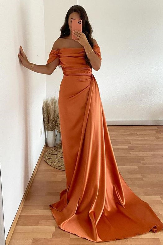 Classy Off-the-Shoulder Mermaid Long Prom Dress with Ruffles-BallBride