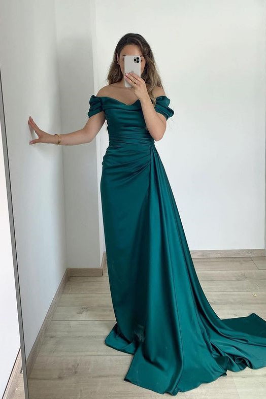 Classy Off-the-Shoulder Mermaid Long Prom Dress with Ruffles-BallBride