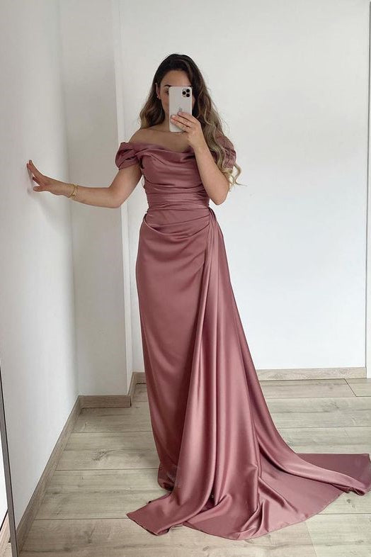 Classy Off-the-Shoulder Mermaid Long Prom Dress with Ruffles-BallBride